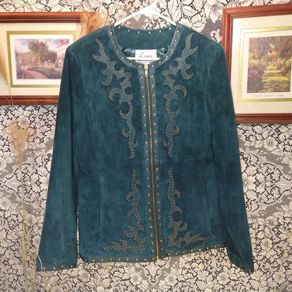 Linea by Louis Dell'Olio Jackets & Blazers - Louis Dell Olio turquoise teal 100% suede with leather trim moto zipper jacket